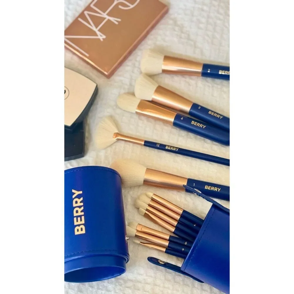 Berry Blue 12-Piece Professional Premium Ultra-Soft Synthetic Makeup Brushes Set